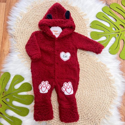 Macacão de Pelinho Sherpa Cat com Capuz - Vermelho